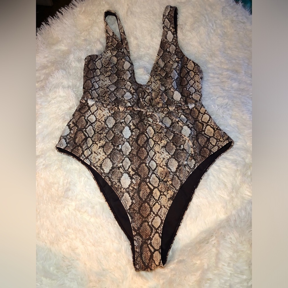 Kendall & Kylie Cream Brown One Piece Swimsuit
